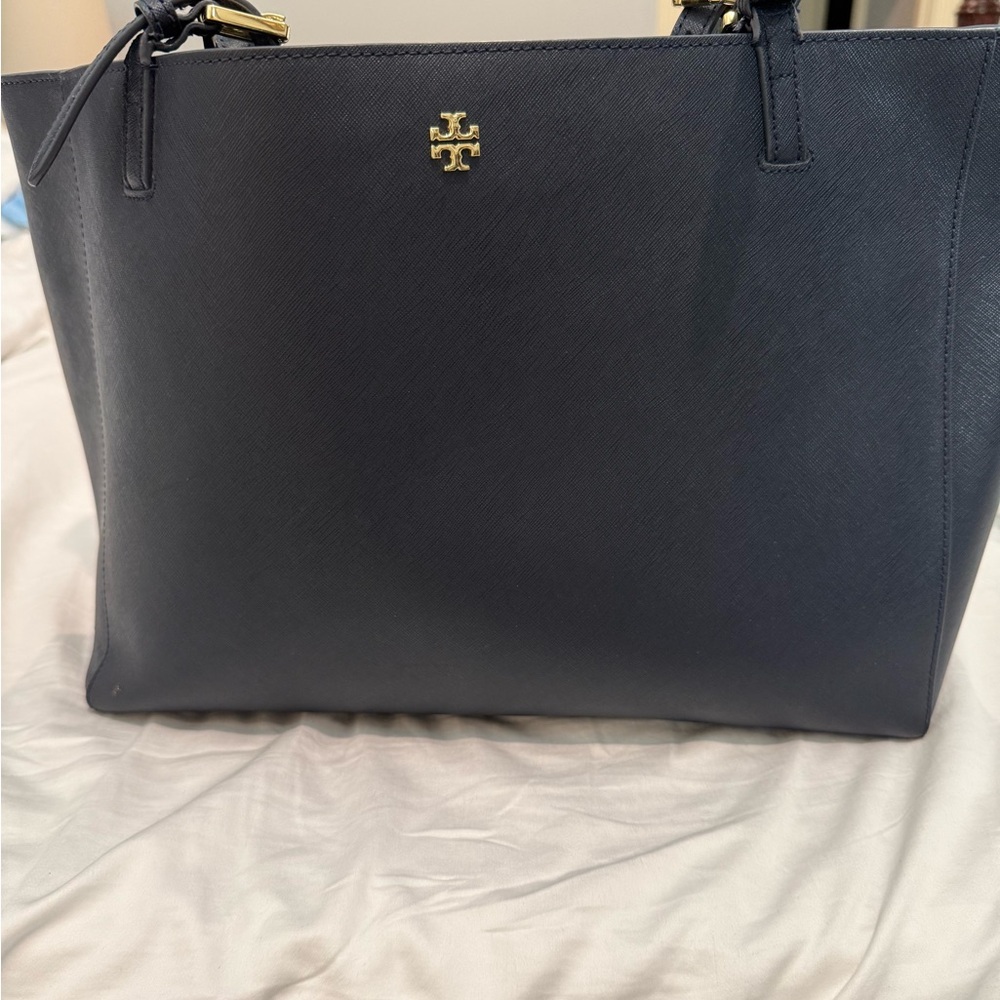 Tory Burch Navy Blue Tote with Gold Accents